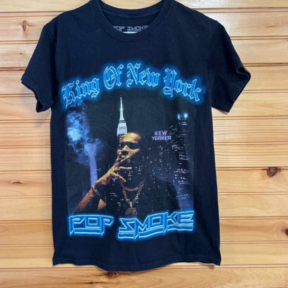 Pop Smoke King of New York Hip Hop Rap Black Graphic T-Shirt Small